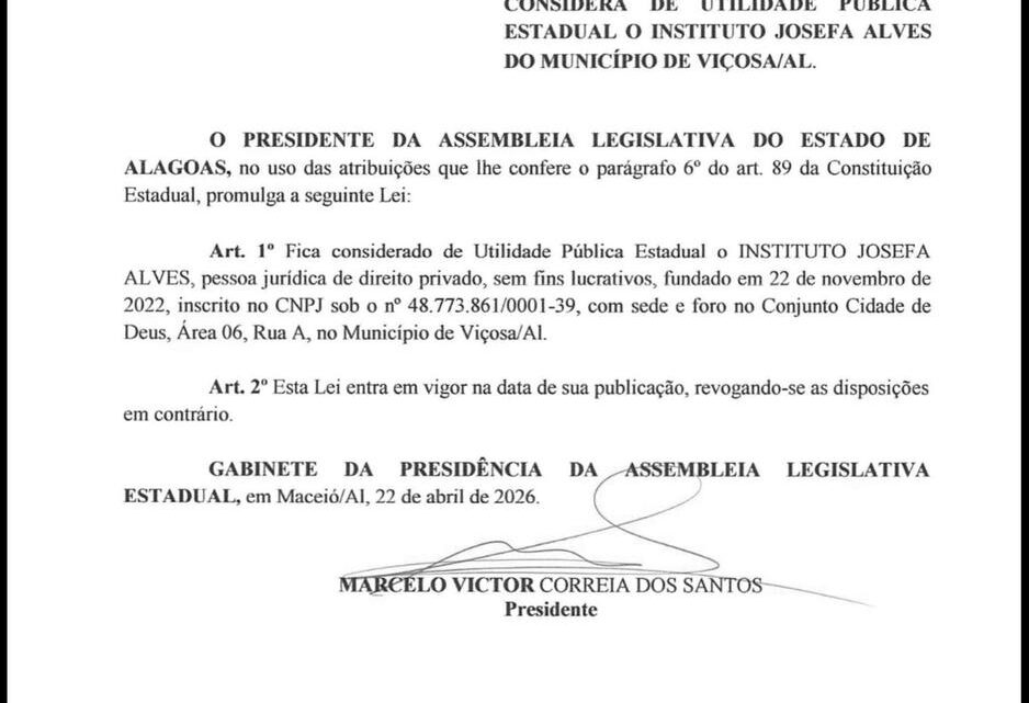Instituto Josefa Alves conquista título de utilidade pública estadual em Alagoas