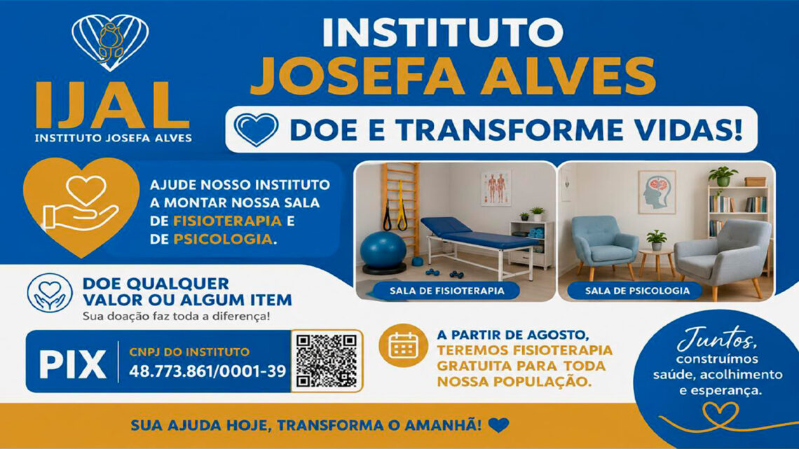 A partir de agosto, o Instituto Josefa Alves dará início aos atendimentos de fisioterapia e de psicólogos gratuitos para a população
