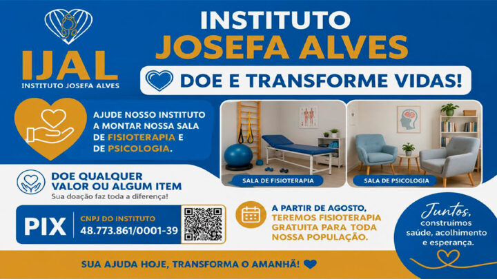 A partir de agosto, o Instituto Josefa Alves dará início aos atendimentos de fisioterapia e de psicólogos gratuitos para a população